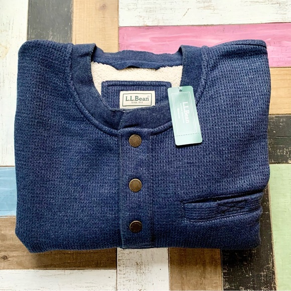 NWT L.L. Bean Men's Katahdin Iron Works Bonded Waffle Fleece Lined Henley Large - Picture 6 of 6